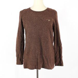 J. McLaughlin Cashmere Brown Crewneck Long Sleeve Pocket Sweater L Pullover